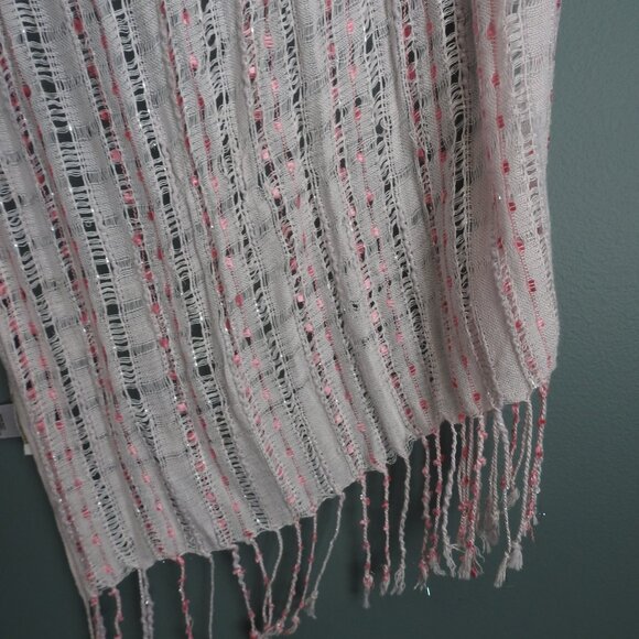 Lightweight Long Open Weave White & Pink Scarf - Picture 7 of 11